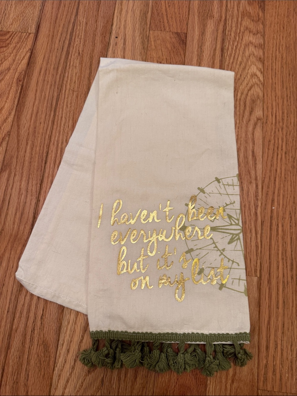 Cotton Decorative Kitchen Towel - Cream with Olive Green Trim